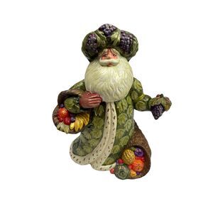 Vtg Old World Santa Claus Figurine | Green‎ Leaf-Adorned Coat & Fruit Accents 9”